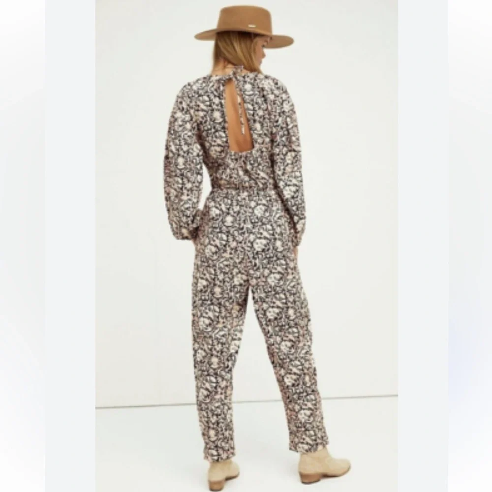 Free People Black and Cream Floral Jumpsuit coveralls I got a feeling